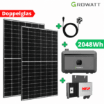 Balkonkraftwerk mit Speicher 1215 Watt & 2 kWh Growatt NOAH 2000 | Plug & Play Schweiz (Kopie)