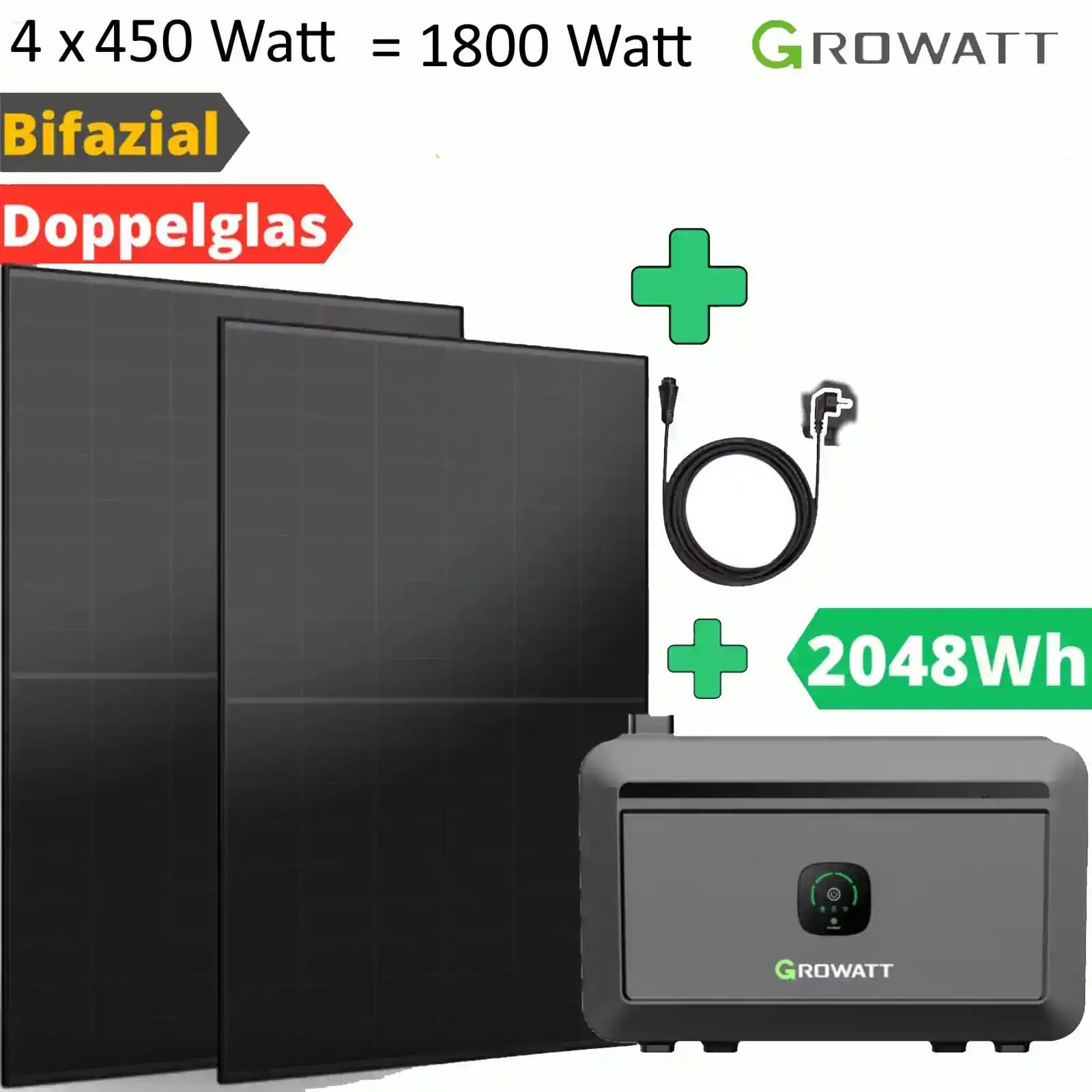 Genehmigungsfrei 2 KW Speicher und bificiale Solarmodule mit 1820 Watt