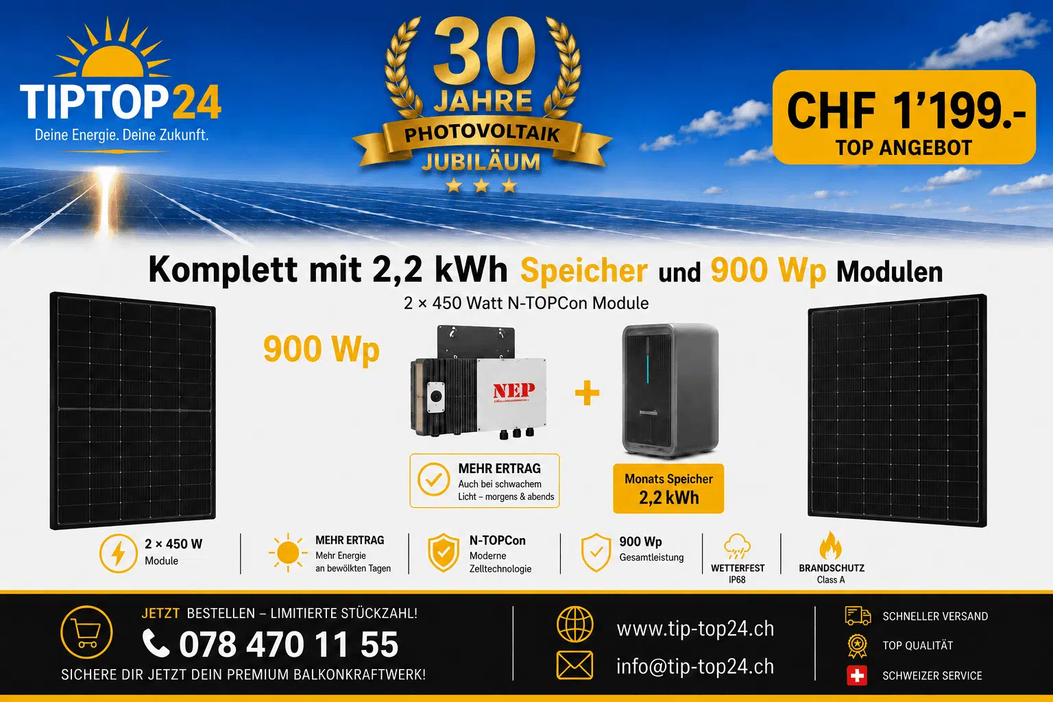 900 W & 2,2-kWh-Speicher