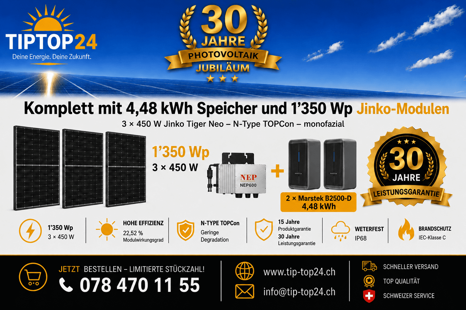 Balkonkraftwerk 600 W / 1350 Wp mit 4,48-kWh-Speicher