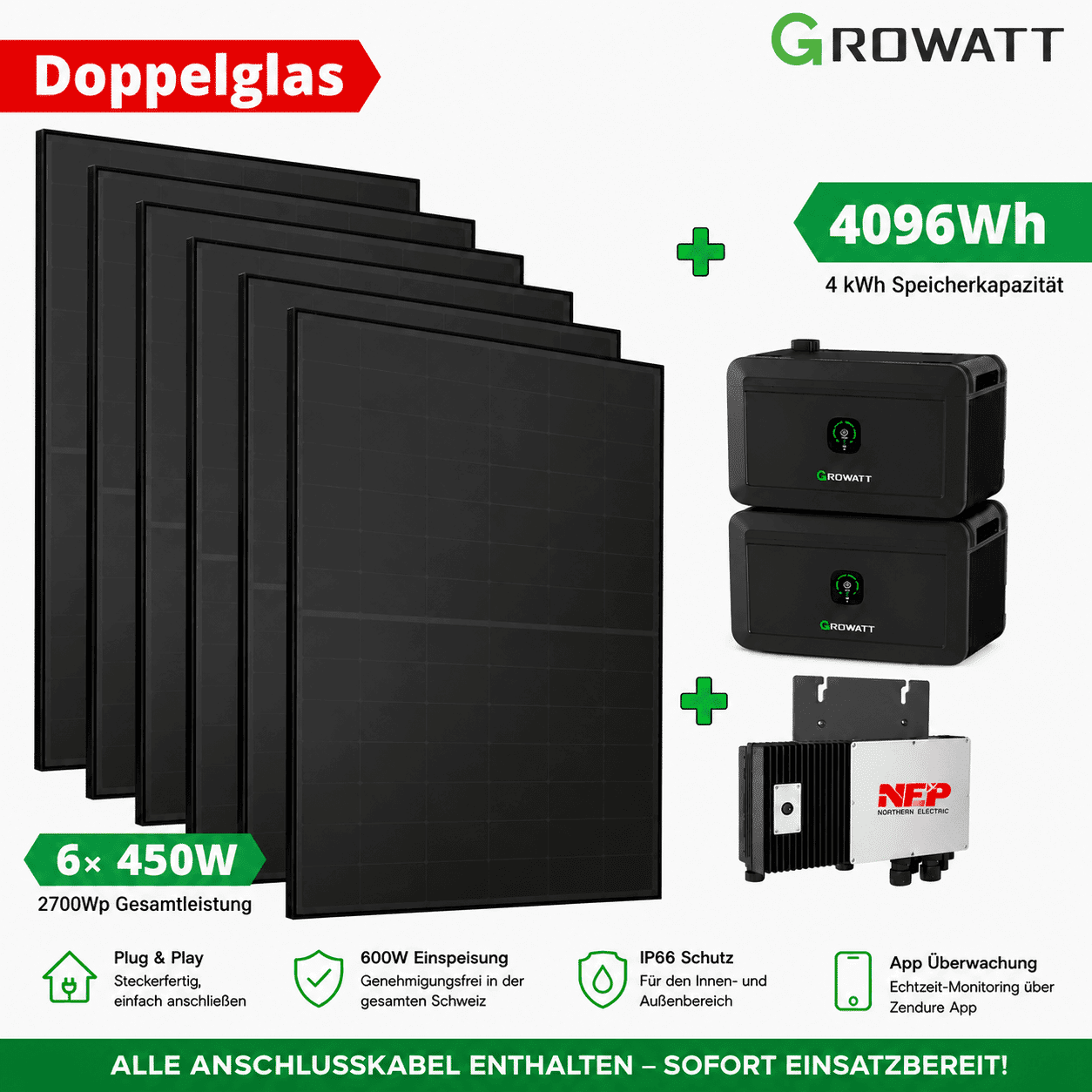 Solarpaneele mit Batteriespeicher und Zubehör