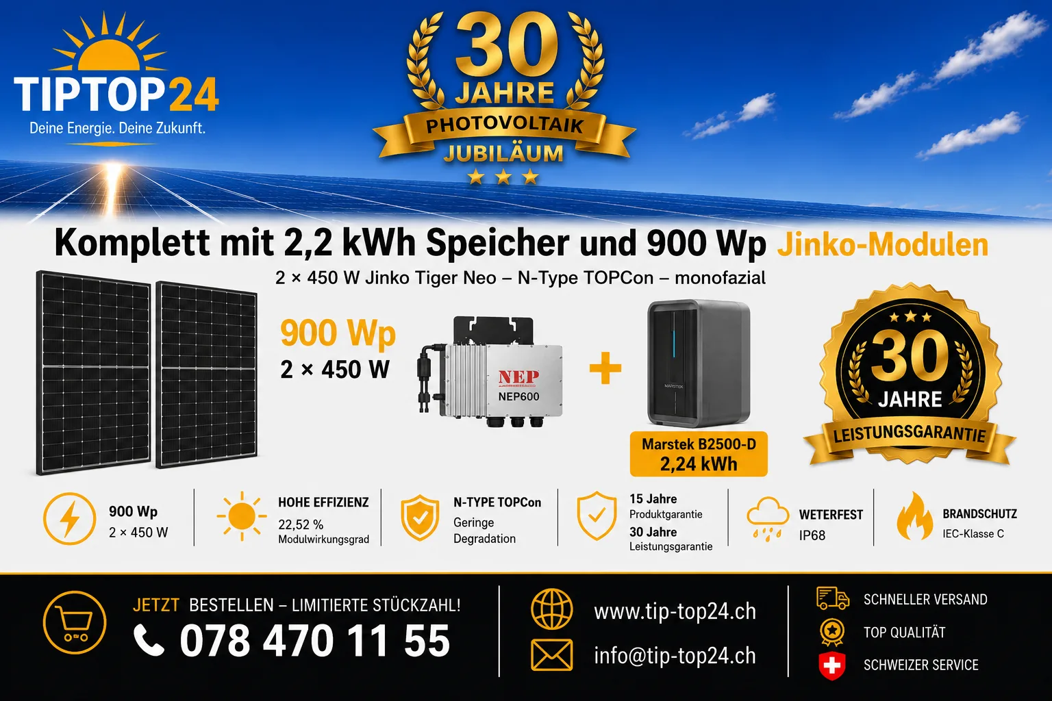 Jinko Balkonkraftwerk 600 W / 900 Wp mit 2,24-kWh-Speicher