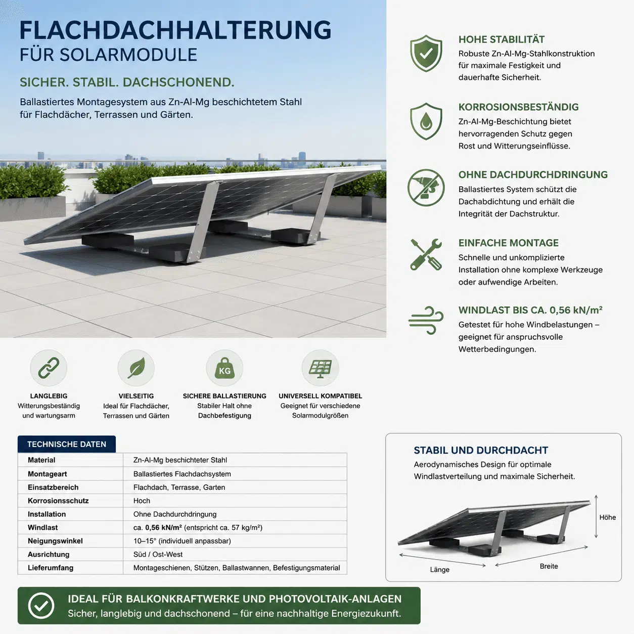 2 mal Ständer für Terrasse, Garten, Flachdach – Bild 3